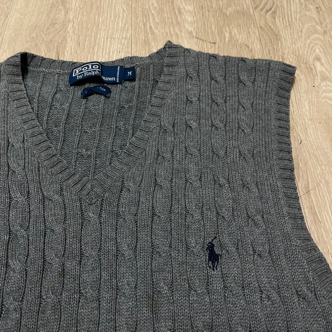 폴로 랄프로렌 케이블 브이넥 꽈배기 코튼 니트 조끼 M/95 상품이미지3