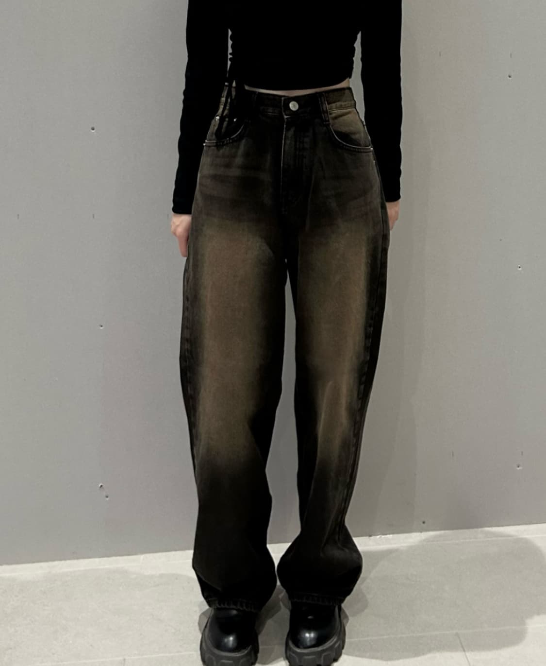 브라운 워싱 와이드 팬츠 상품이미지1