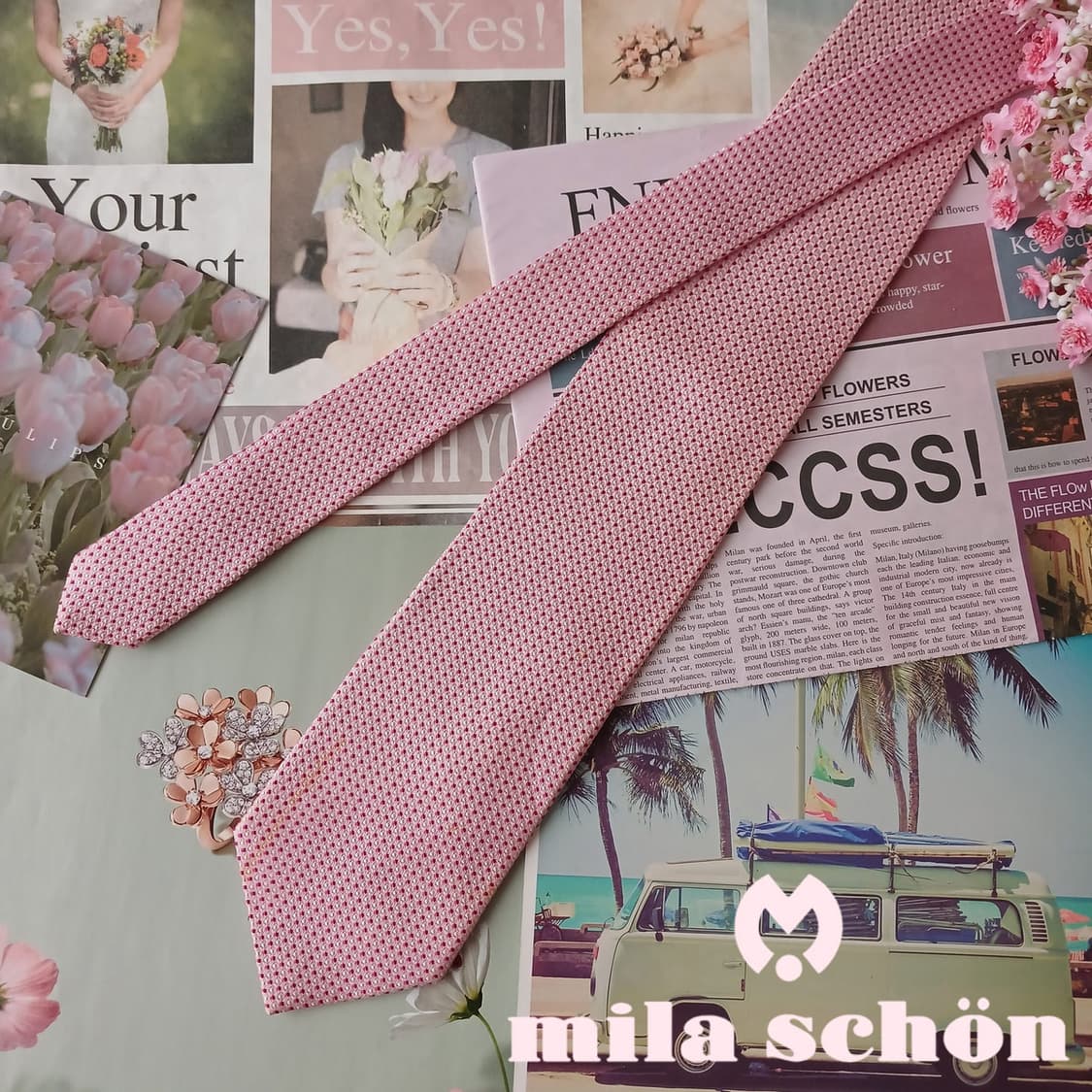 밀라숀 실크 핑크 도트 패턴 넥타이 8.1cm A~B등급 A19727 상품이미지2