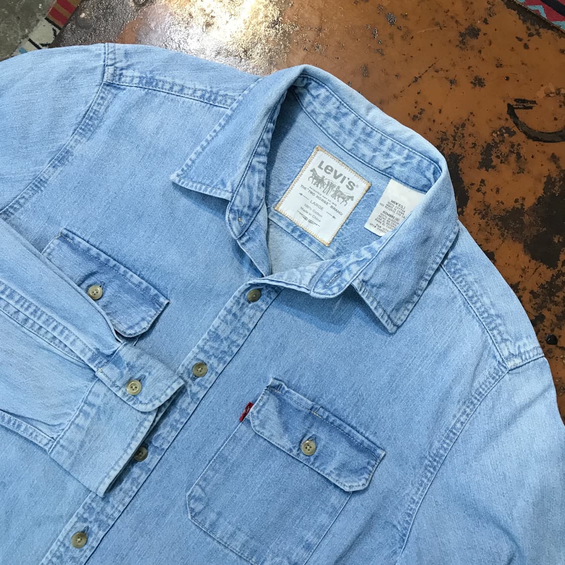 90s 리바이스 투포켓 연중청 데님 셔츠 남성 110 사이즈 상품이미지3