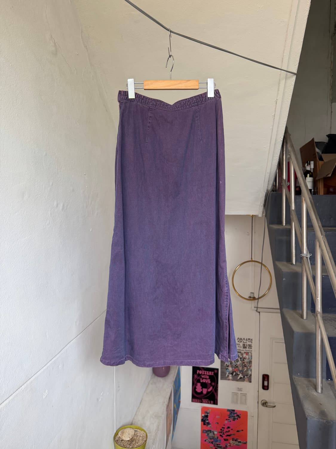 퍼플 워싱 코튼 롱 스커트 상품이미지6
