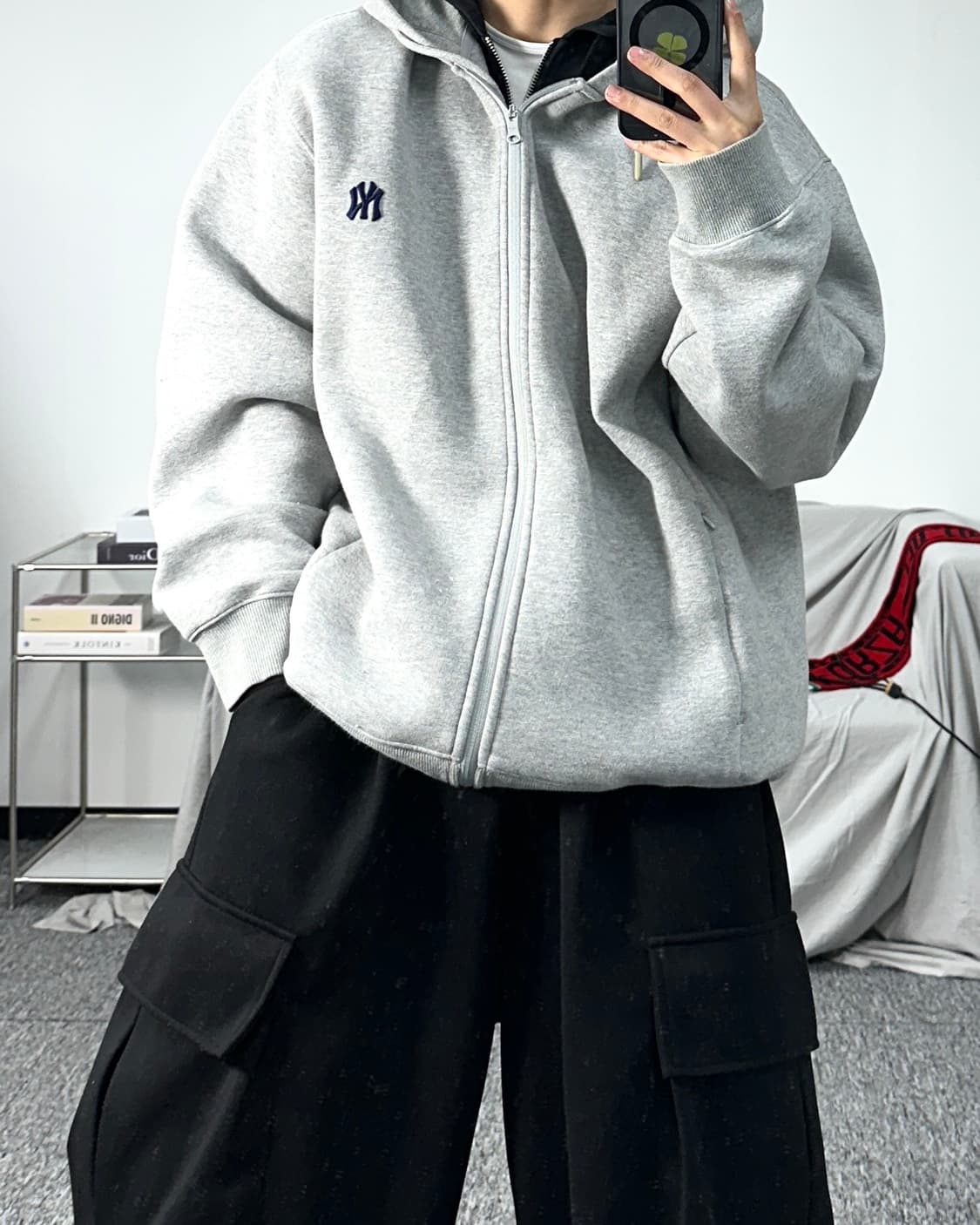 MLB 뉴욕 양키즈 그레이 스몰로고 후드집업 2XL 상품이미지3