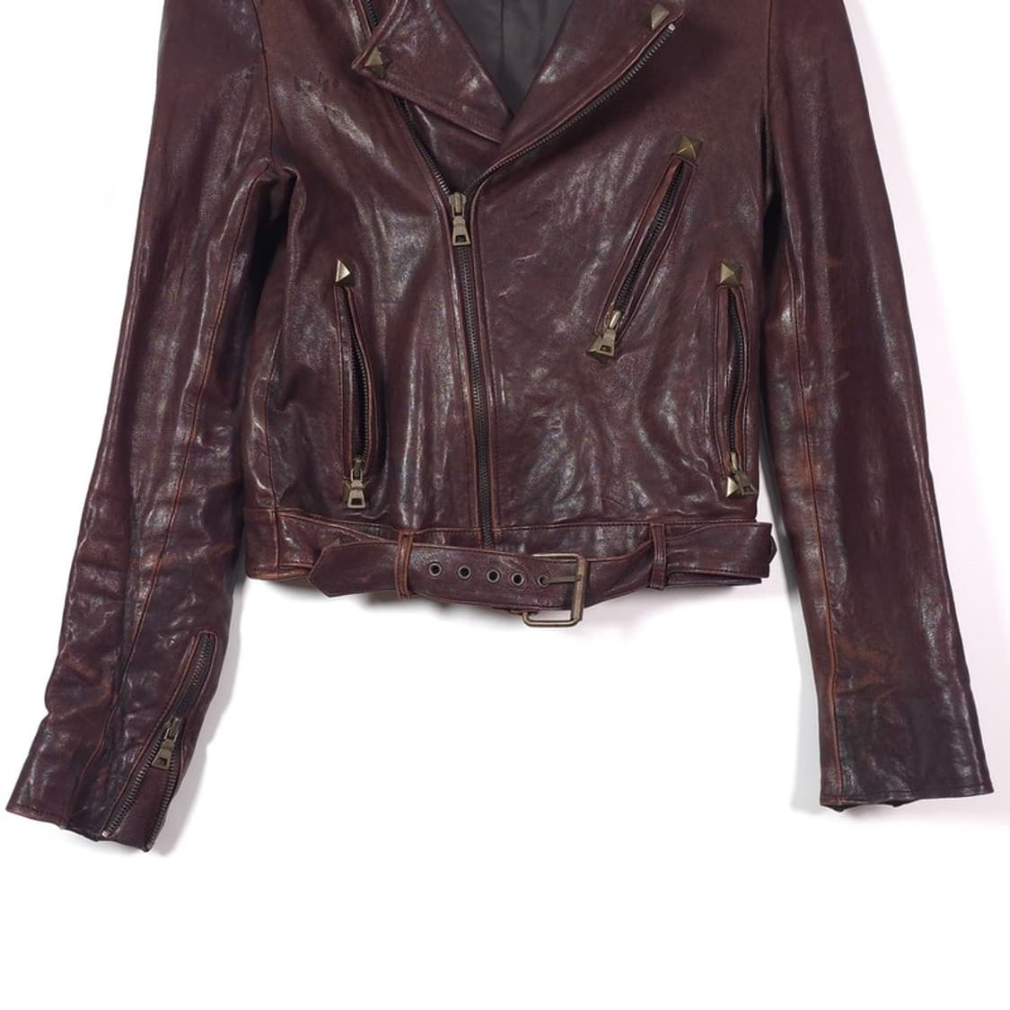 CODE N THE 천연 양가죽 빈티지 벨티드 라이더 자켓 S 상품이미지4