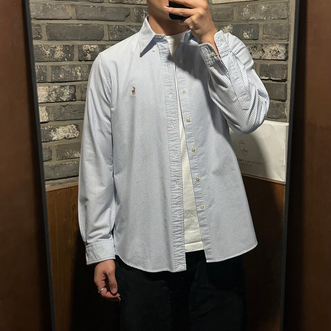 M) 폴로 랄프로렌 클래식핏 하늘색 스트라이프 옥스포드 셔츠 상품이미지8