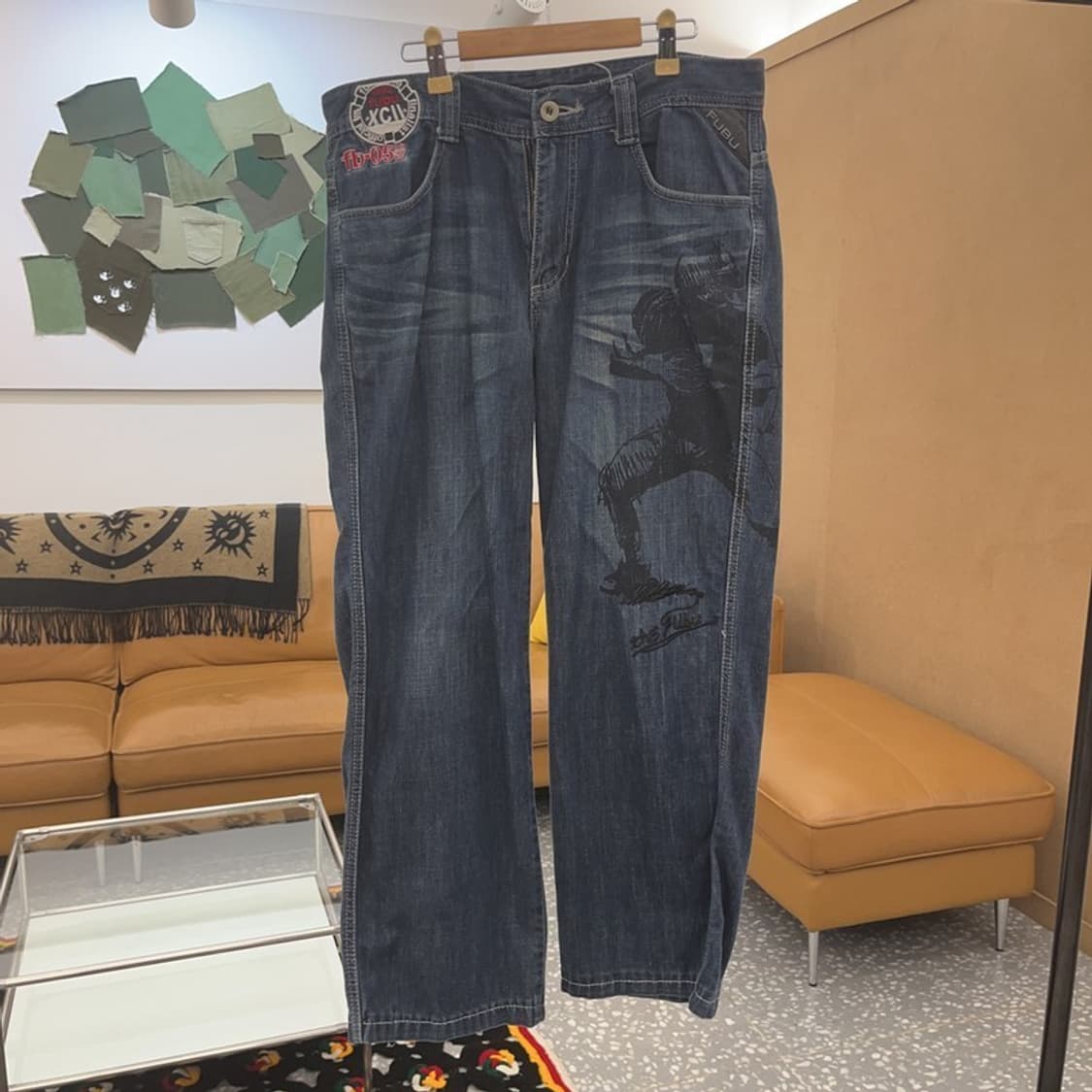 푸부 일본풍 올드스쿨 프린팅 데님 팬츠 31인치 C06469 상품이미지2