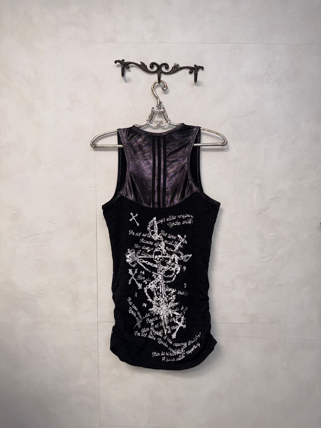 Black skull printing lace shirring ops 상품이미지4