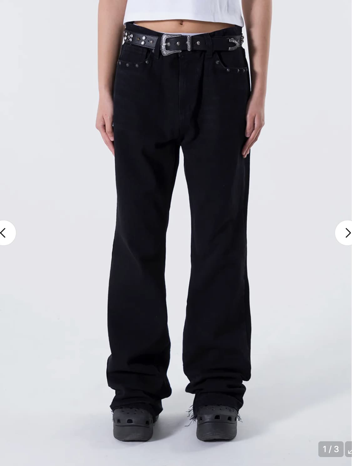 1)엘이이와이 리벳 로고 부츠 컷 팬츠 블랙 상품이미지1