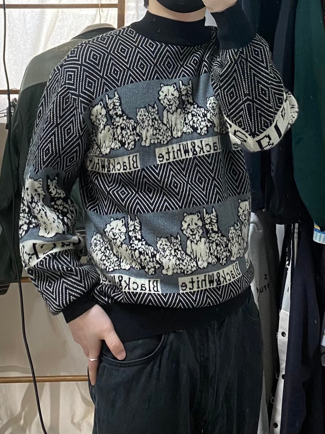 [XL] 90s Black & White 블랙앤화이트 크루넥 울 니트 상품이미지7