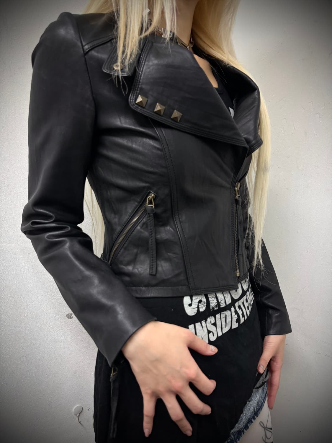 “Vintage” Chic Mood Stud Leather Jacket 상품이미지8