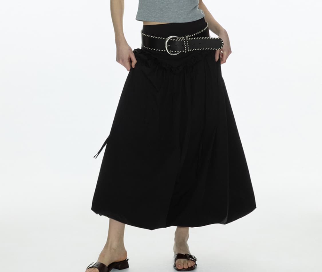 밀로우먼 벌룬 셔링 맥시스커트 블랙 상품이미지1