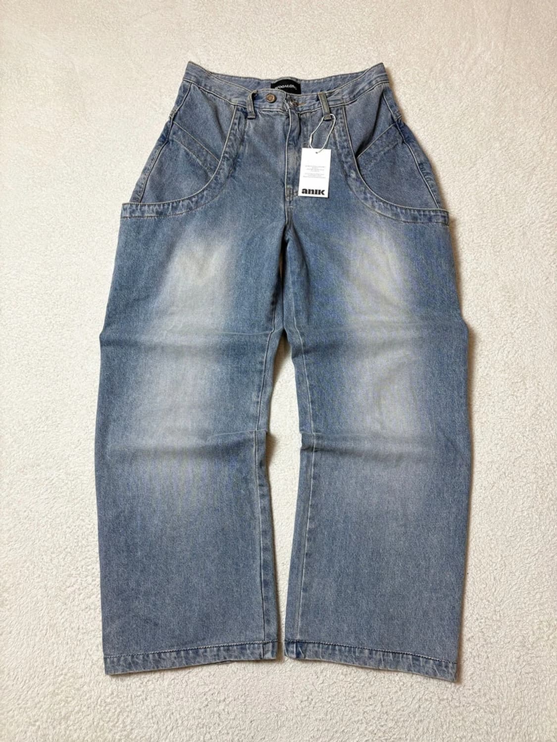 우알롱 24ss 워싱 커브드 포켓 와이드 데님 팬츠 PN6602 상품이미지1