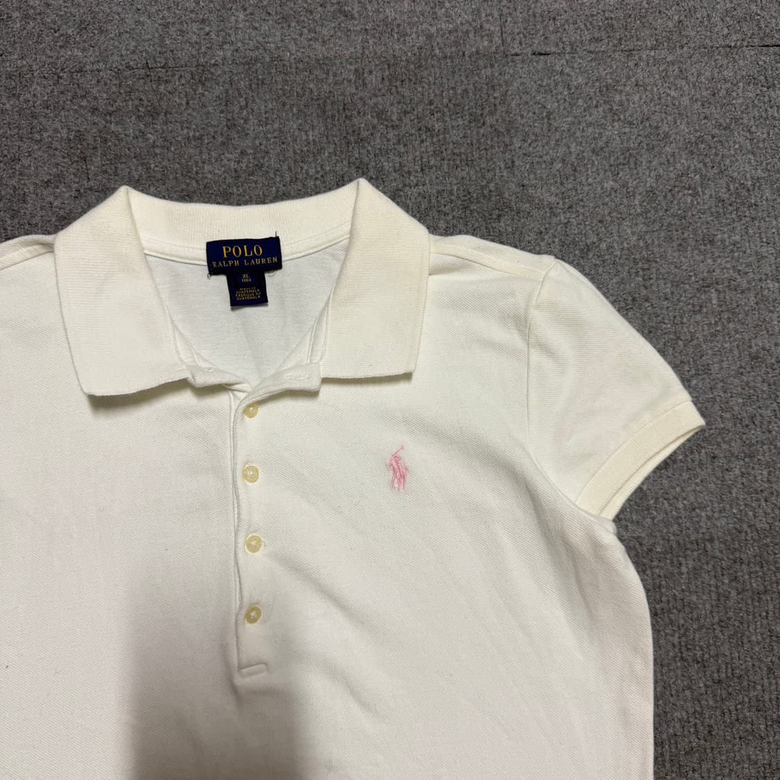 딱붙핏 폴로 랄프로렌 화이트 핑크 로고 걸스 16 반팔 카라티 상품이미지1