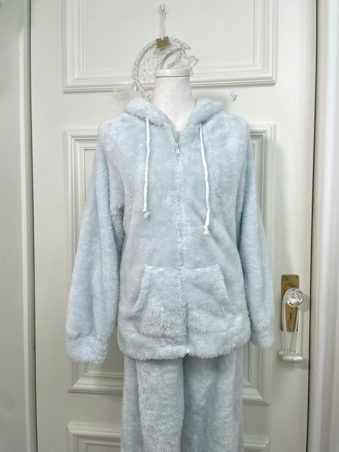 sky-blue rabbit fur hoodie&pants set 상품이미지5