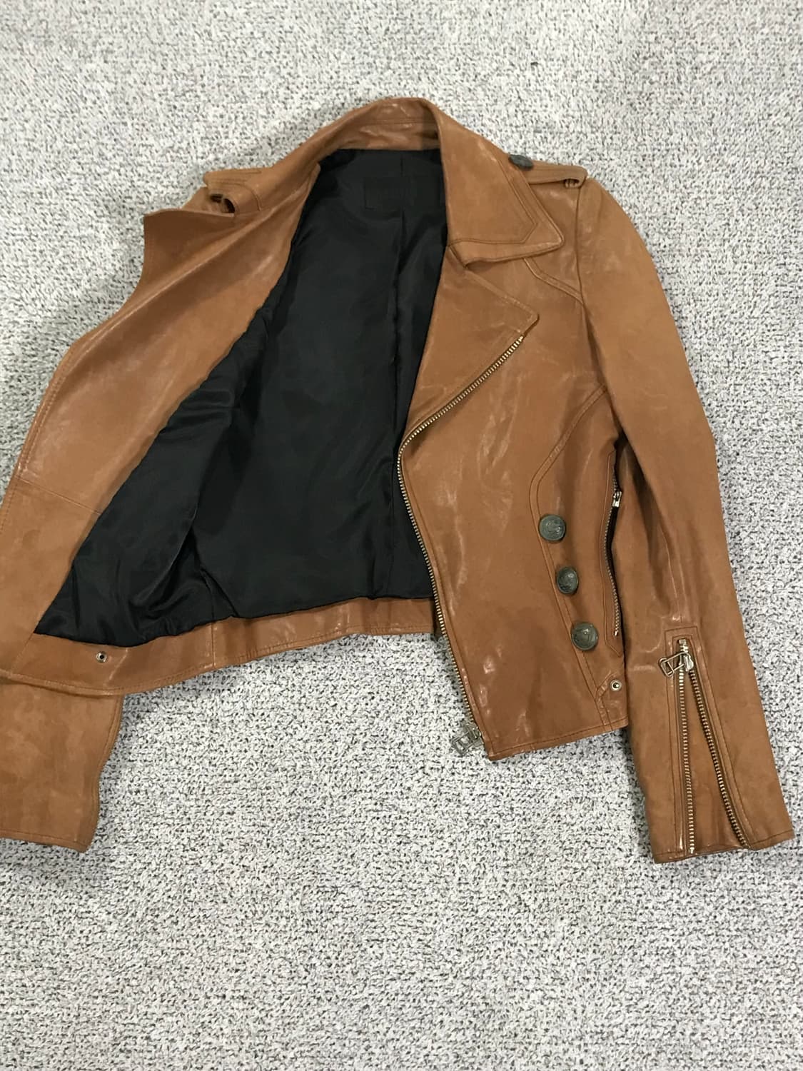 System Cropped Brown Leather Jacket 상품이미지3
