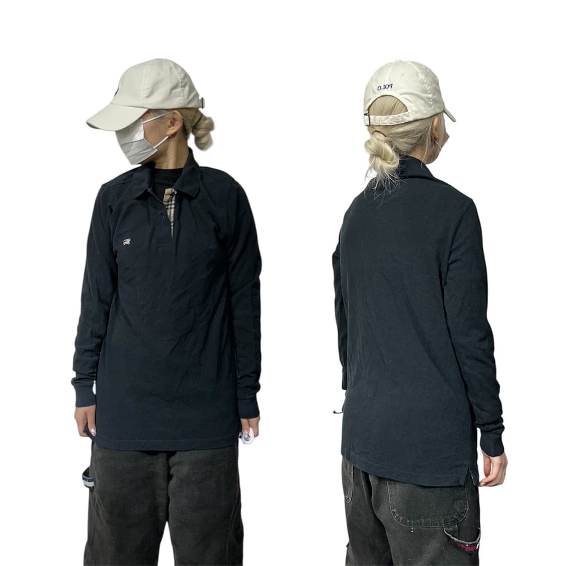 버버리 네이비 카라 긴팔티 XS 상품이미지1