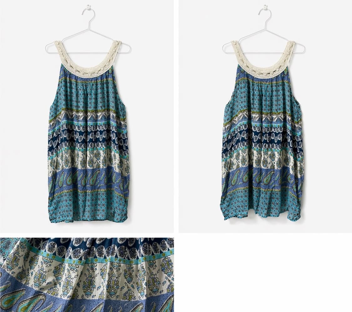 빈티지 보헤미안 히피 면  슬리브리스 나시 원피스 상품이미지2