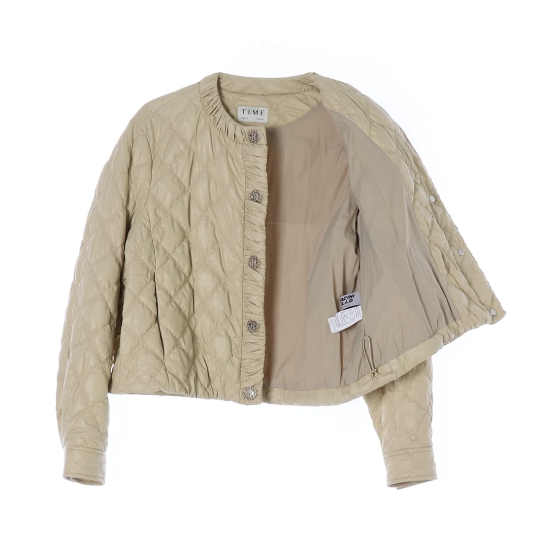 [S]타임 레더 퀼팅 패딩 노카라 숏 점퍼 재킷 가죽
 상품이미지4