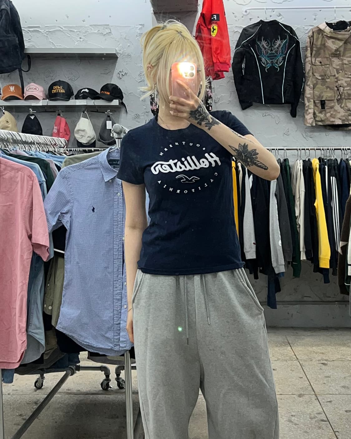 착샷O 홀리스터 네이비 슬림핏 반팔 상품이미지3