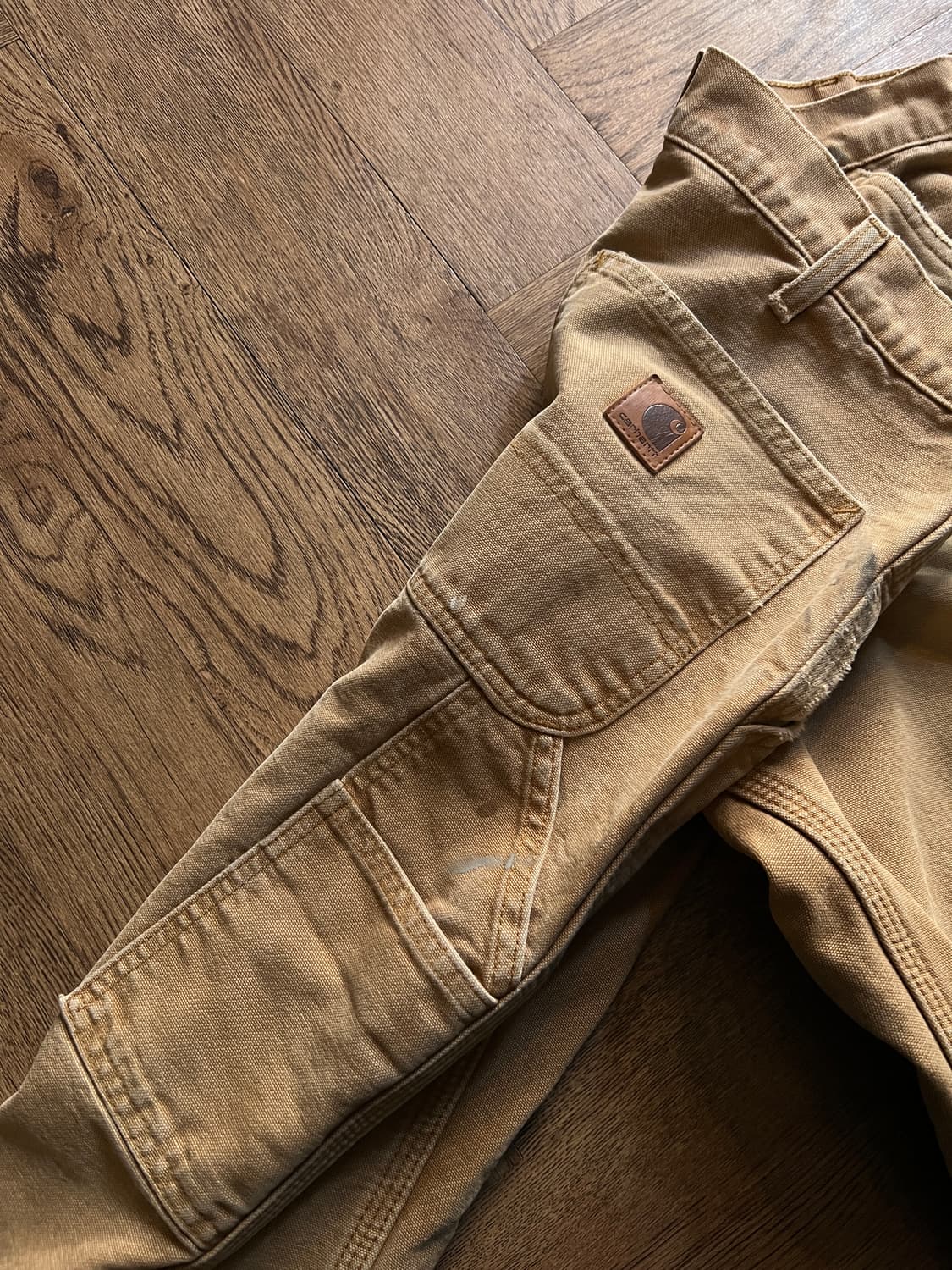 [32]칼하트 USA 체크 라이닝 더티워싱 브라운 싱글니 카펜터 워크팬츠 상품이미지7