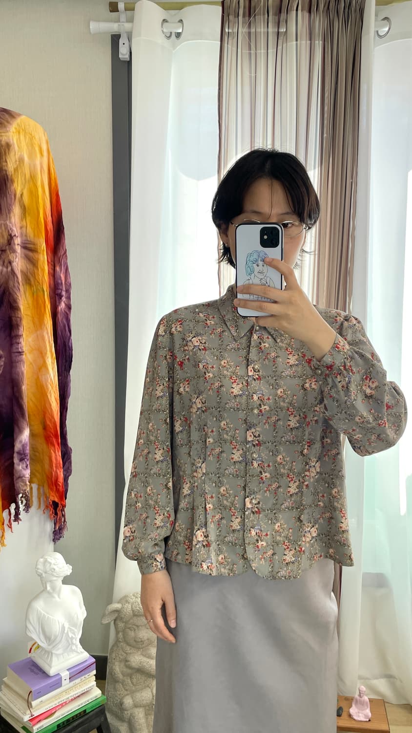 그레이시 블루 잔꽃무늬 블라우스 일본 빈티지 상품이미지3