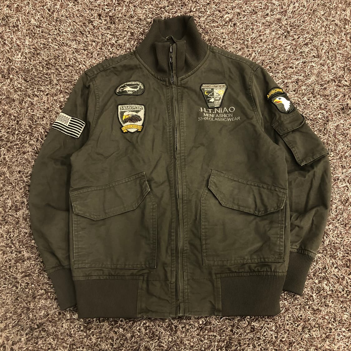 빈티지 이글 패치 항공 밀리터리 블루종 자켓 상품이미지1