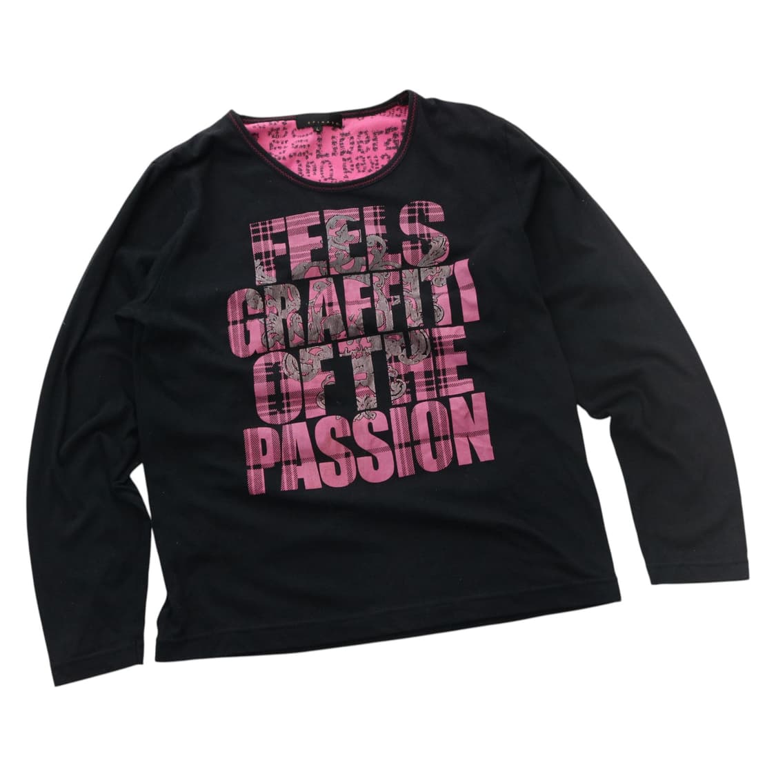 SPINASH 스피나쉬 펑크 그래피티 핑크 타탄 체크 롱슬리브 티셔츠 상품이미지1