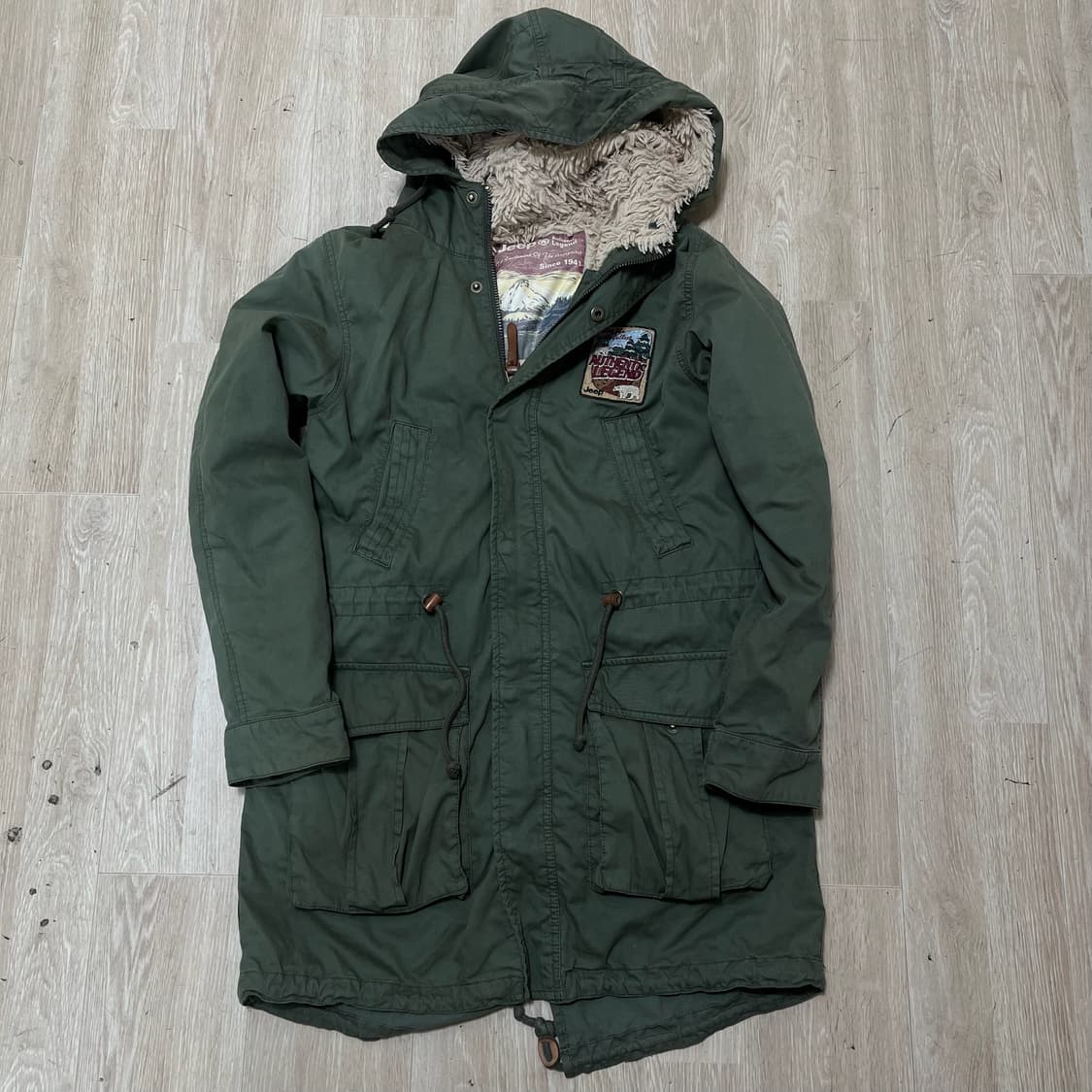 지프 여성 와펜 포인트 퍼안감 후드 야상 점퍼 [카키] FREE 상품이미지1