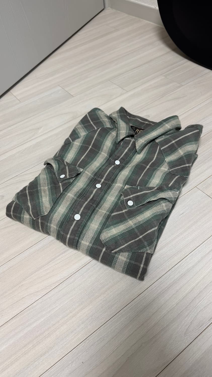 [M] RRL 슬림핏 웨스턴 콘쵸 플레이드 체크 플란넬 트윌 셔츠 상품이미지1