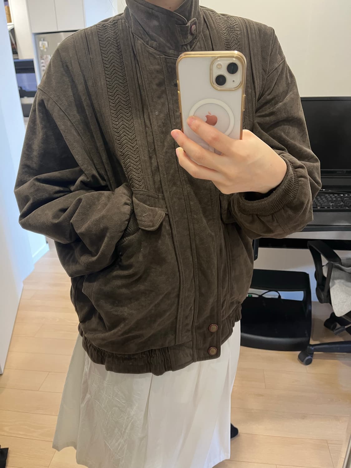 브라운 스웨이드 누빔 자켓 상품이미지3