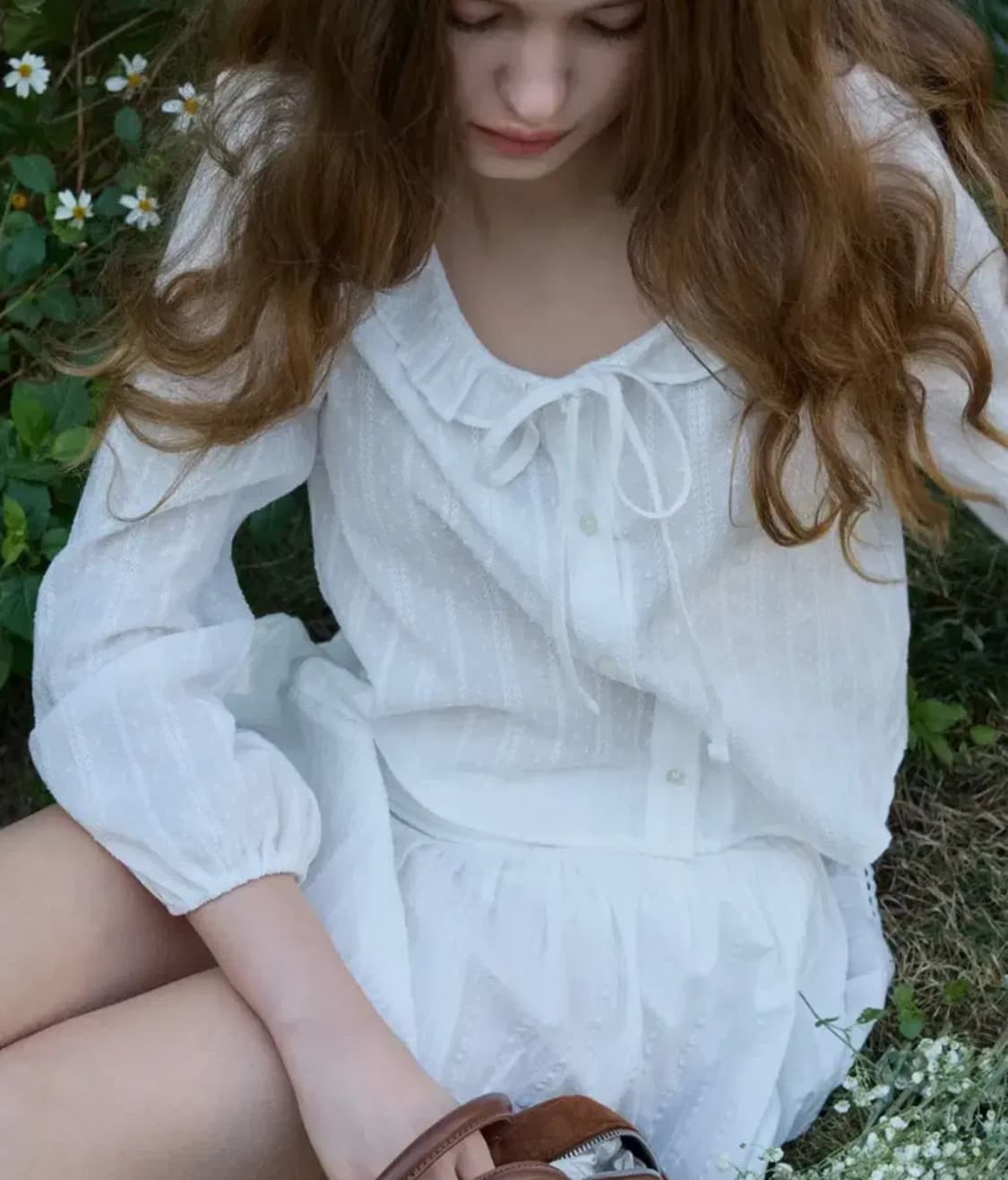 레터프롬문 블라우스 셔츠 클레어 리본 러플 벌룬 블라우스 ( 화이트 ) 상품이미지3