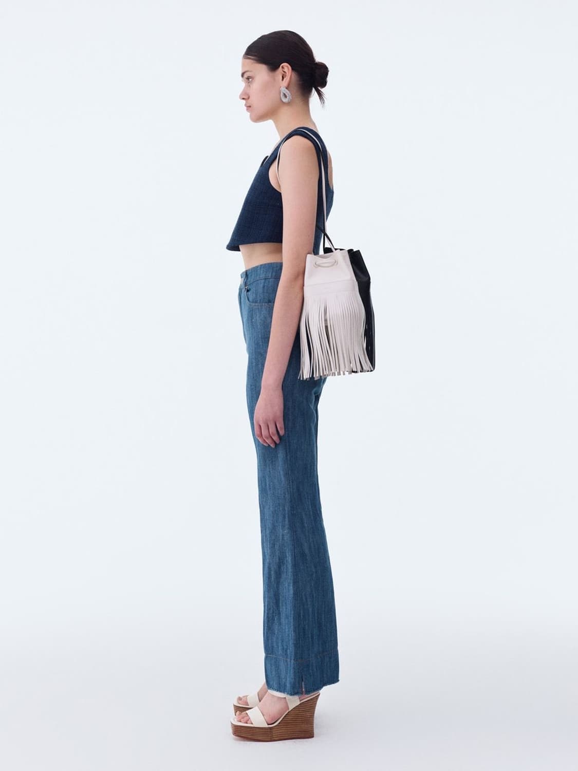 렉토 트위드 커브드 넥 크롭 탑 상품이미지3