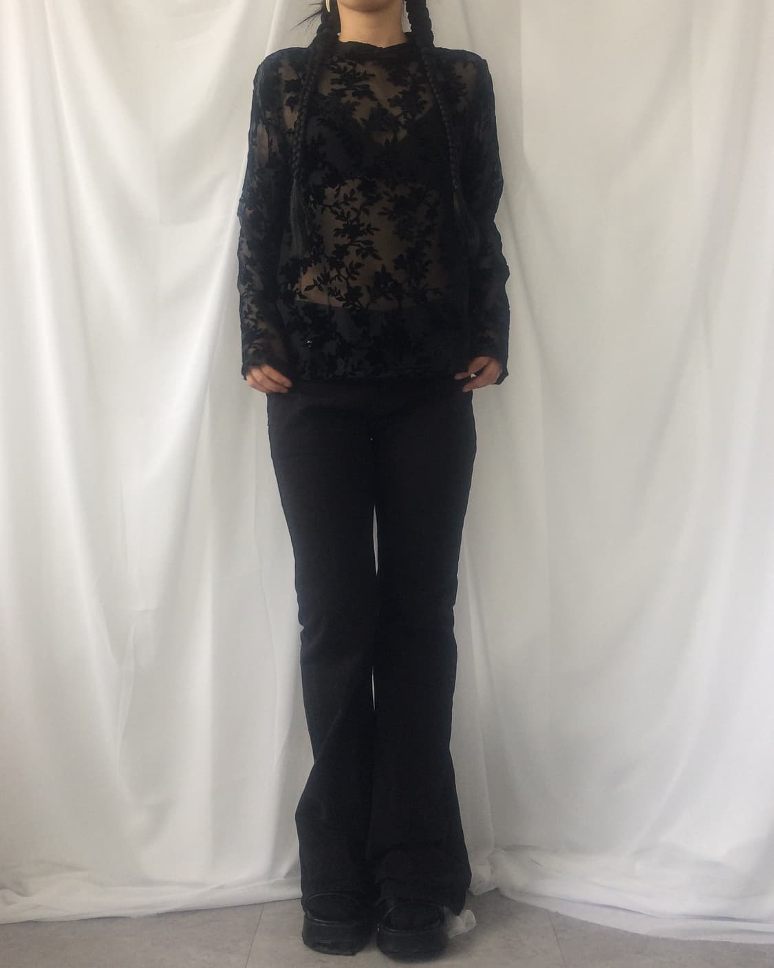 Pattern point see through high neck slee 상품이미지1