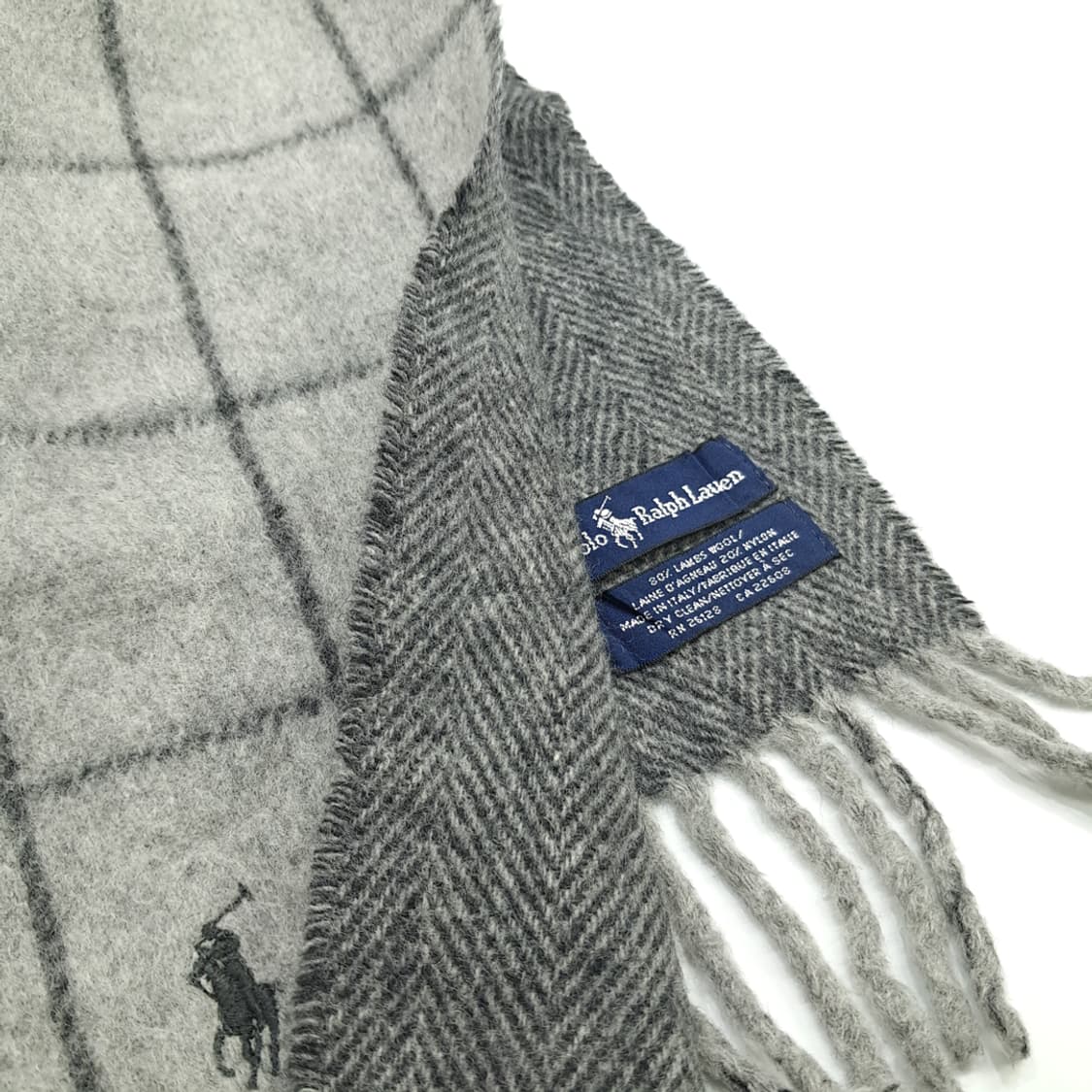 MX097 폴로 랄프로렌 그레이 윈도우페인 양면 램스울 목도리 머플러 상품이미지5