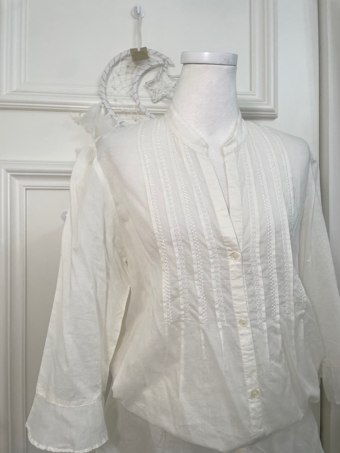 ivory cotton pleats back shirring blouse 상품이미지6