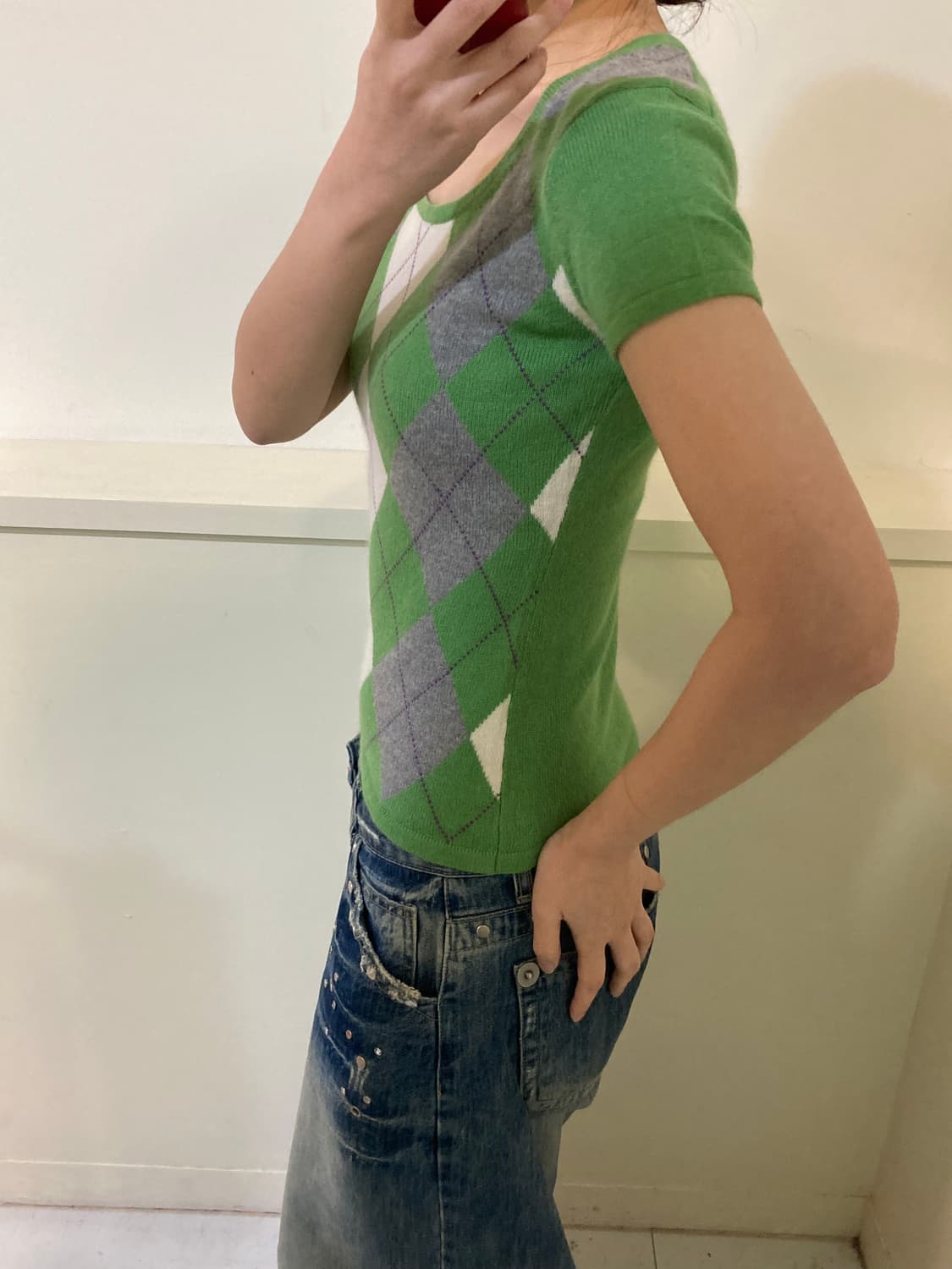 아가일 그린 반팔 니트 상품이미지10