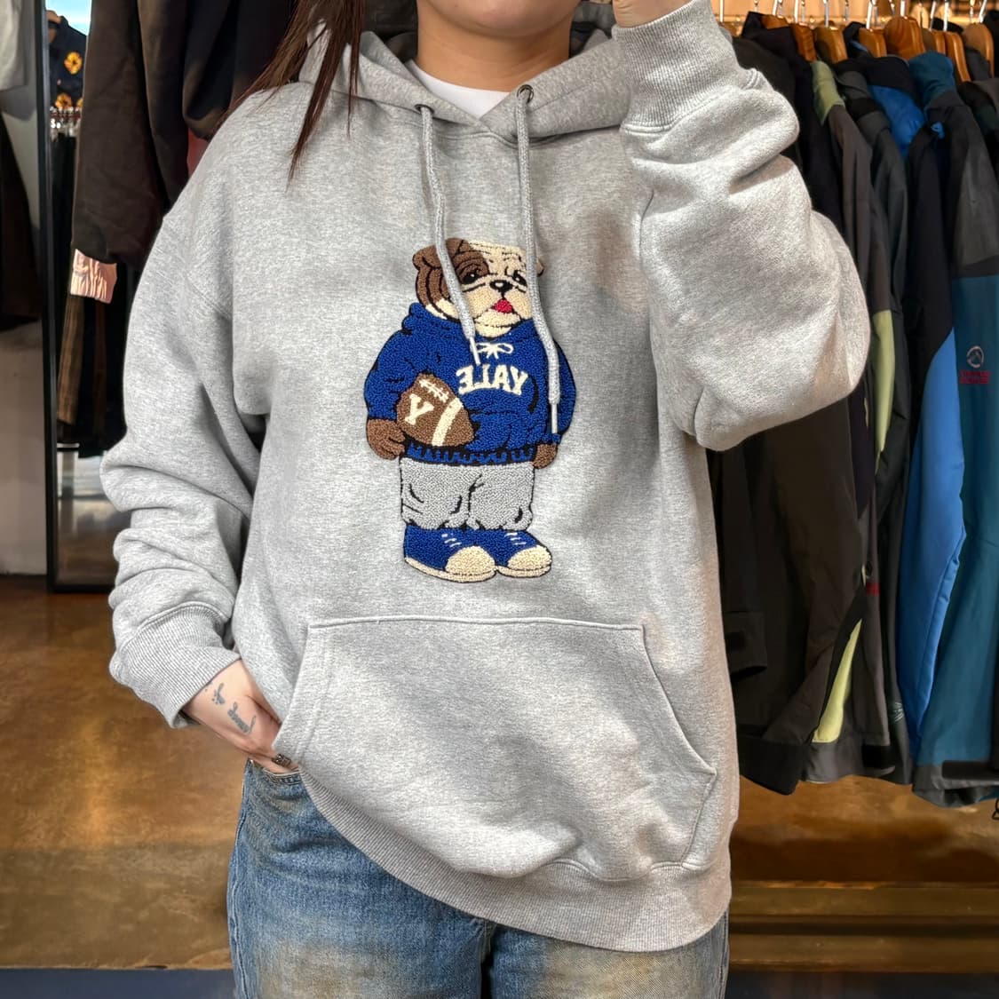 예일 빅로고 그레이 후드 상품이미지1