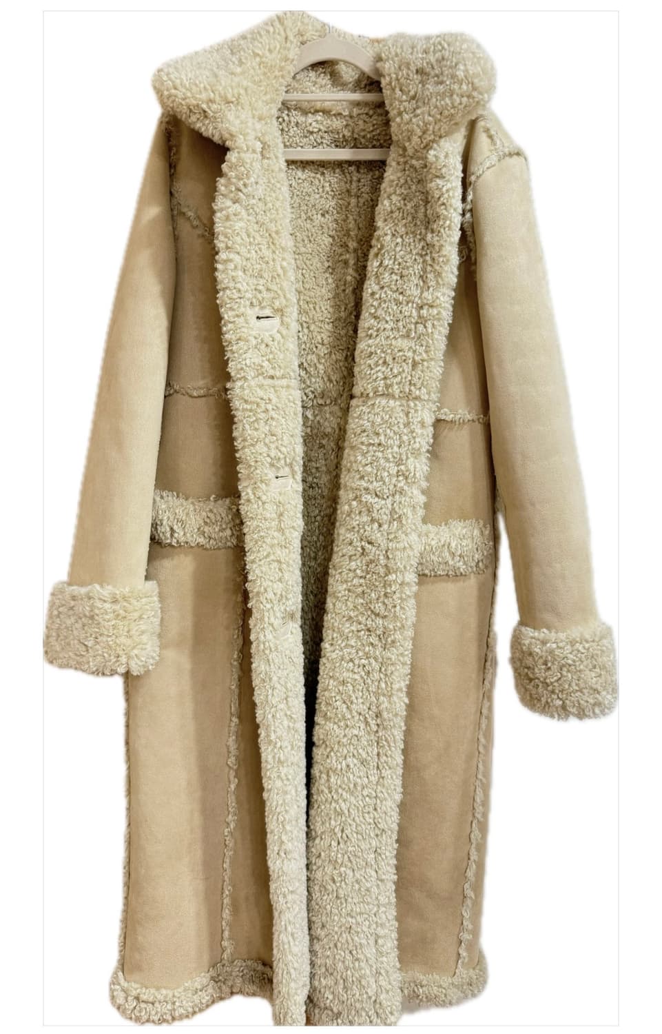 큐리티 무스탕 롱 코트 베이지 S (정가37만원) 상품이미지5