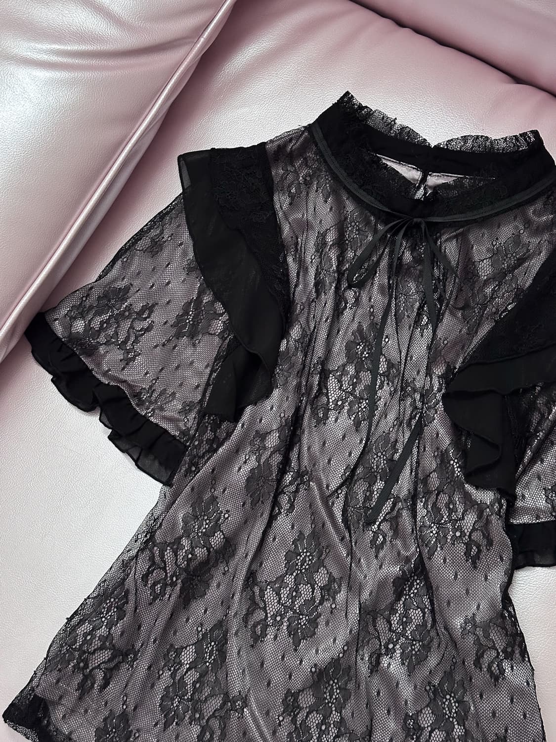 Floral See-Through Lace Pink Blouse 0222 상품이미지4