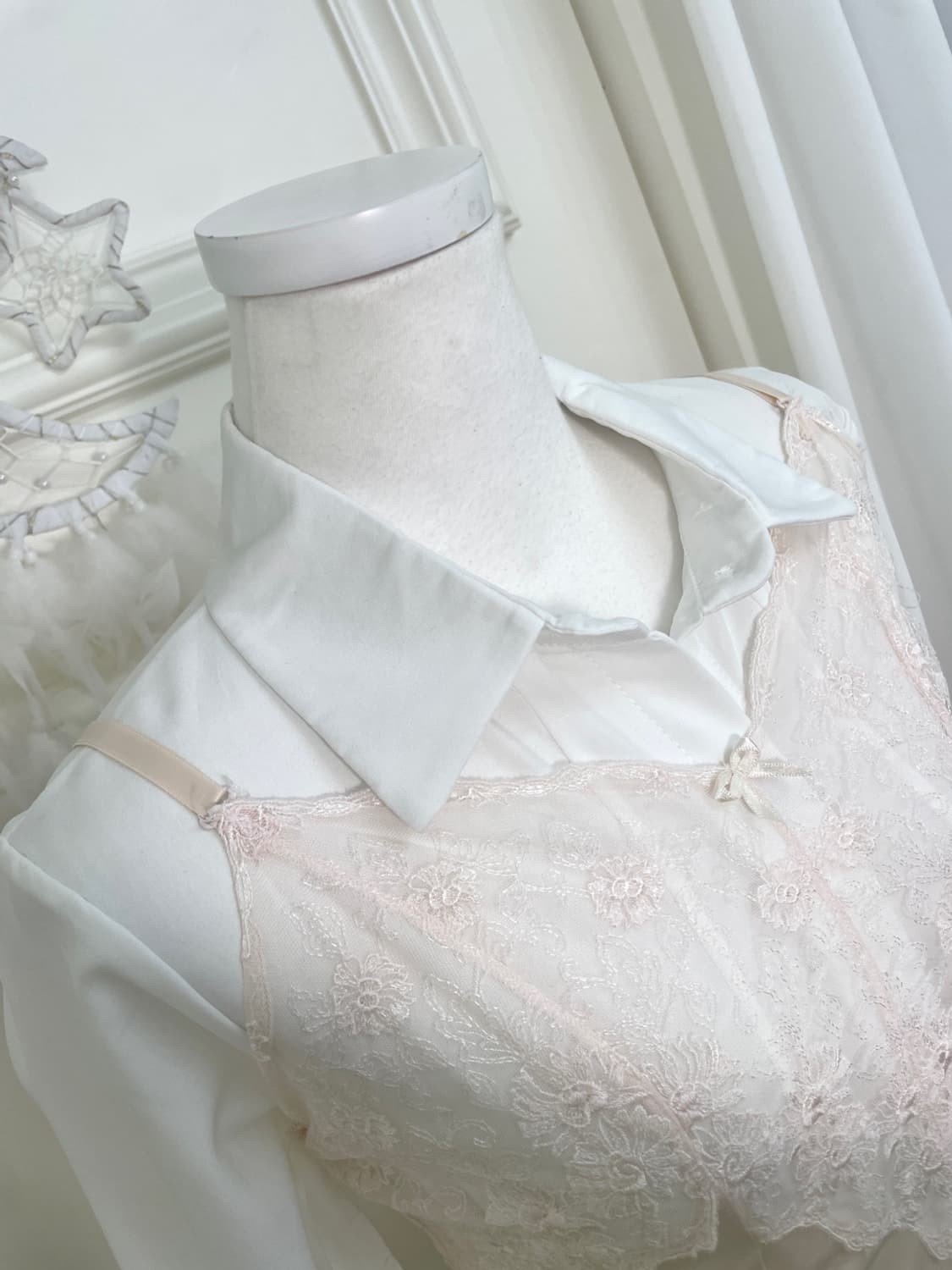 white flare mini shirt opc&pink lace sat 상품이미지6