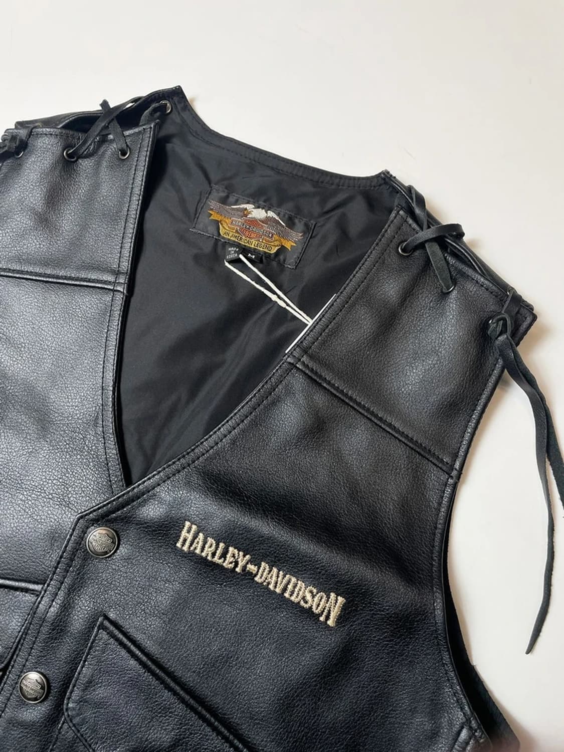 할리데이비슨 스컬 디스트레스드 가죽 스냅 조끼 PN9451 상품이미지6