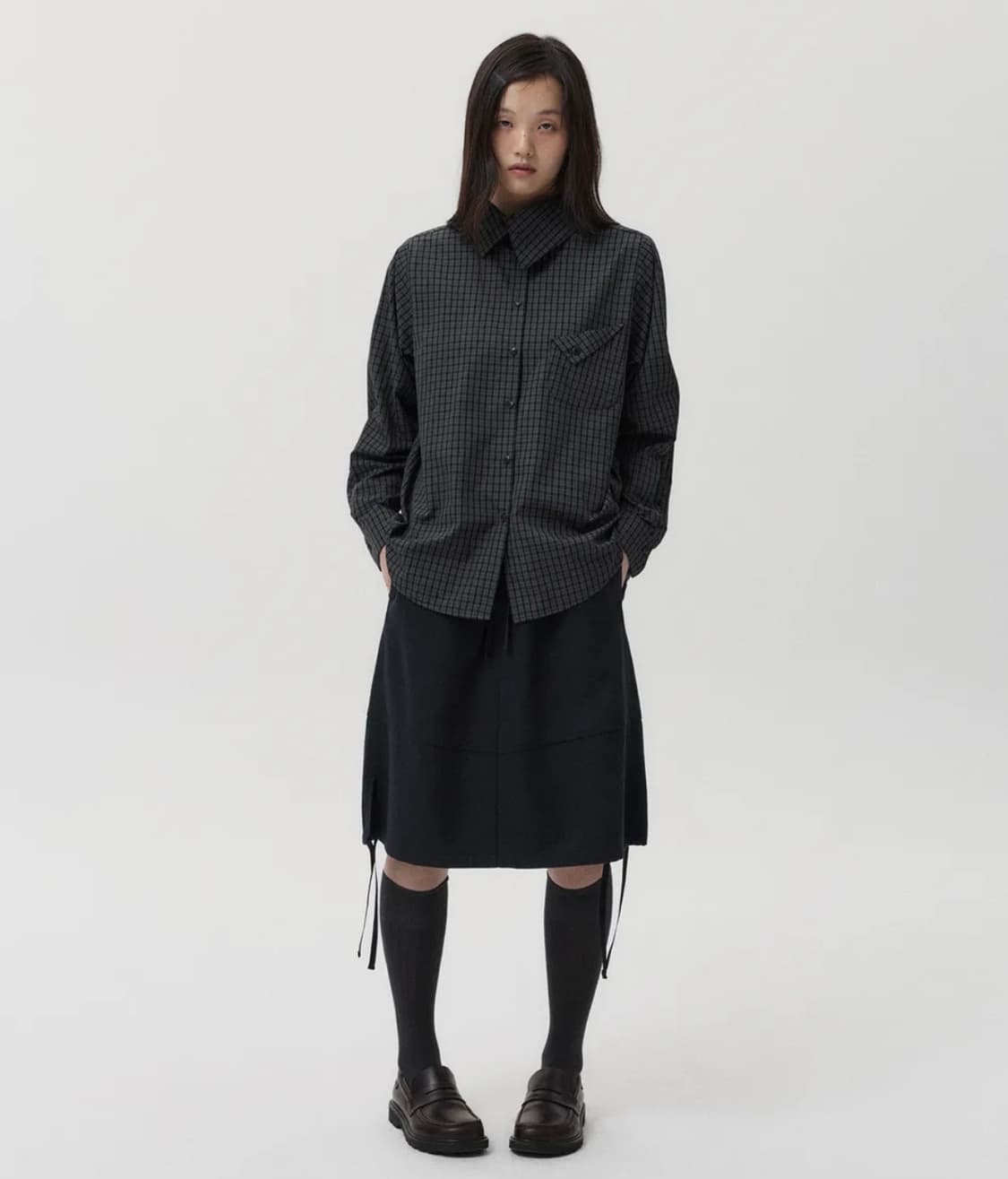 오헤시오 LAYERED COLLAR SHIRT, CHARCOAL CHEC 상품이미지3