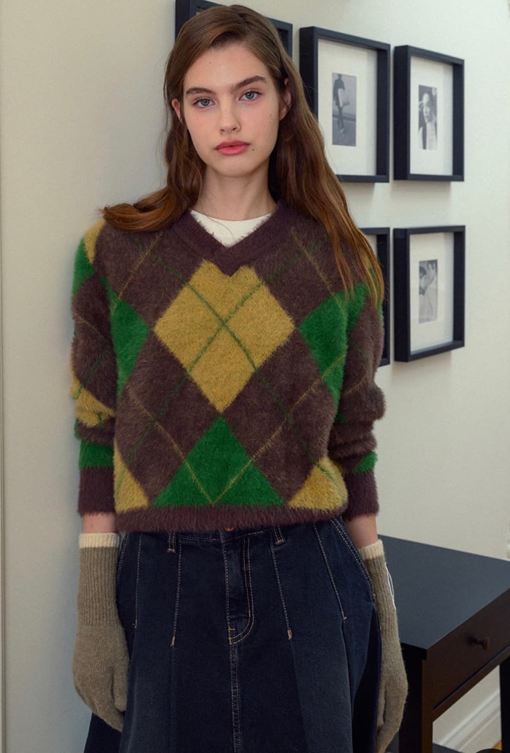 바이탈싸인 모헤어 아가일 퍼 니트  상품이미지1