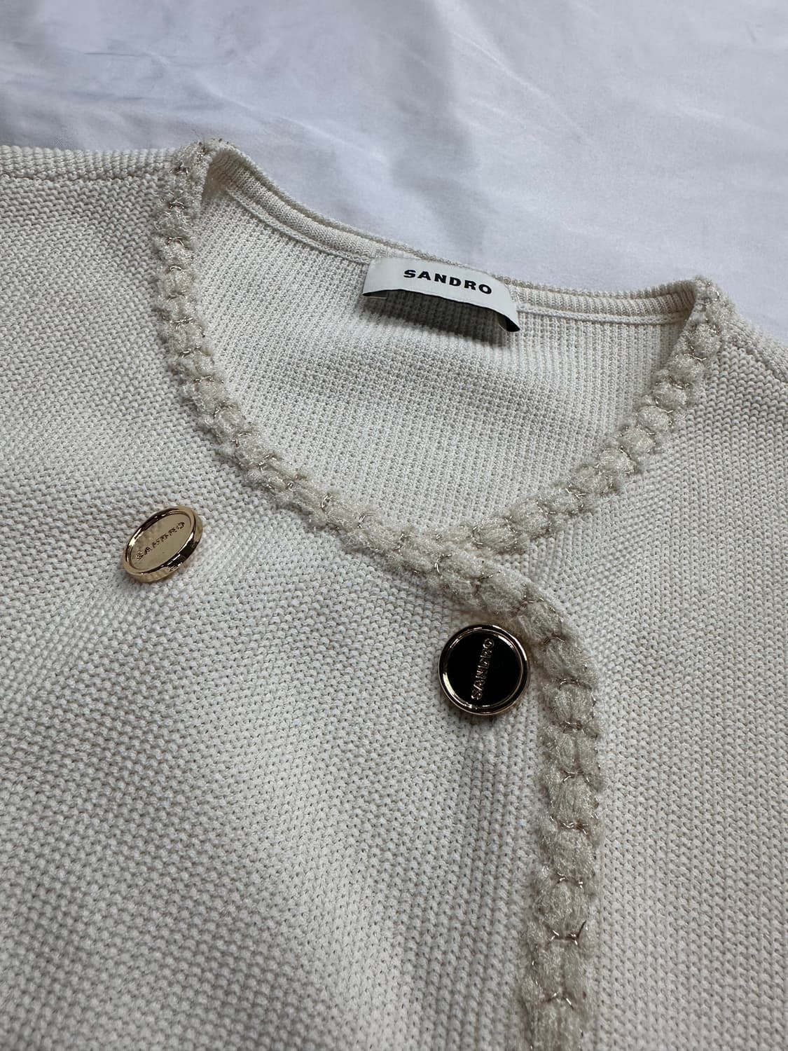 산드로(Sandro)골드 버튼 반팔 니트 가디건 상품이미지3