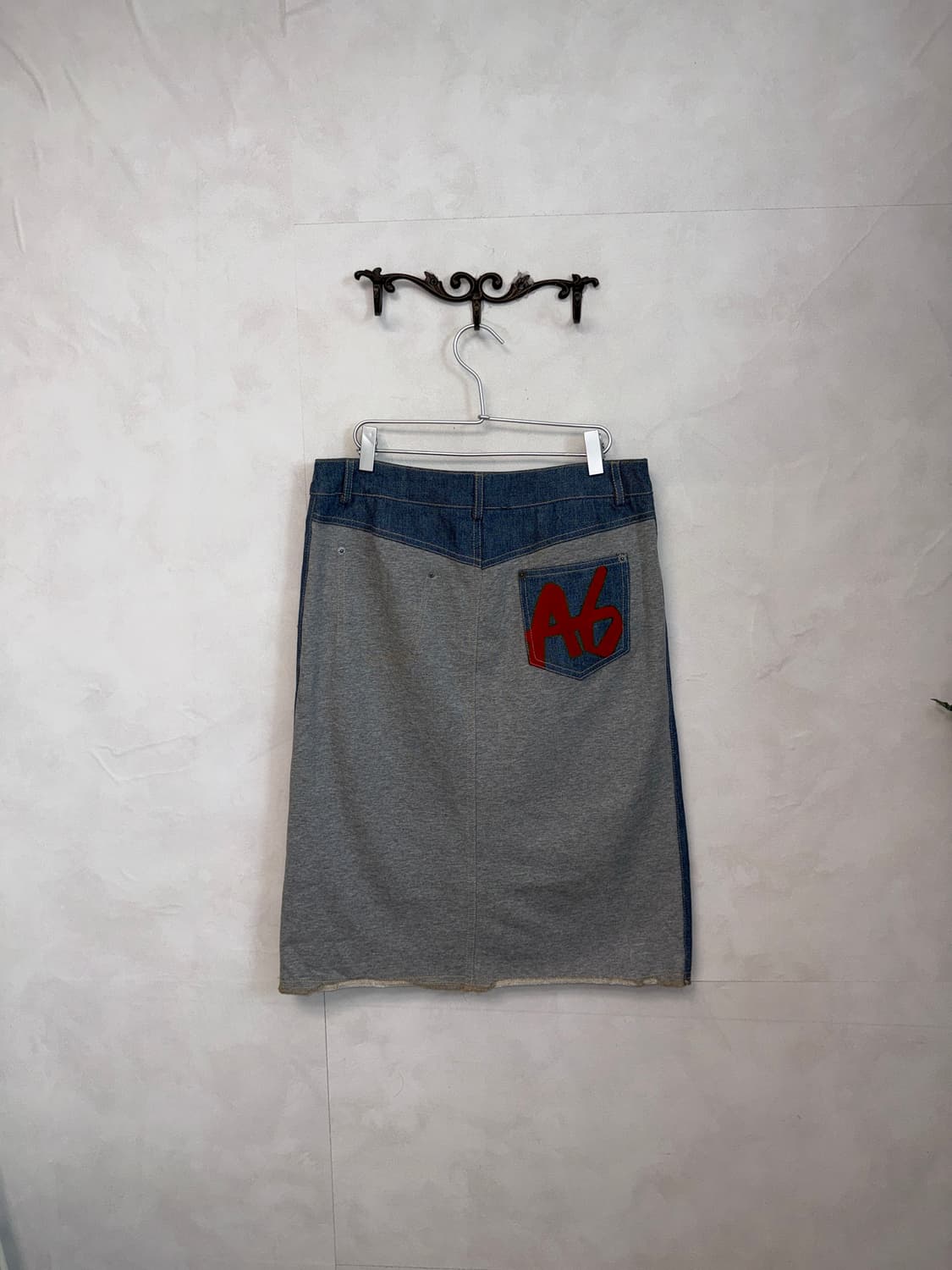 A6 gray cotton denim line midi skirt 상품이미지1