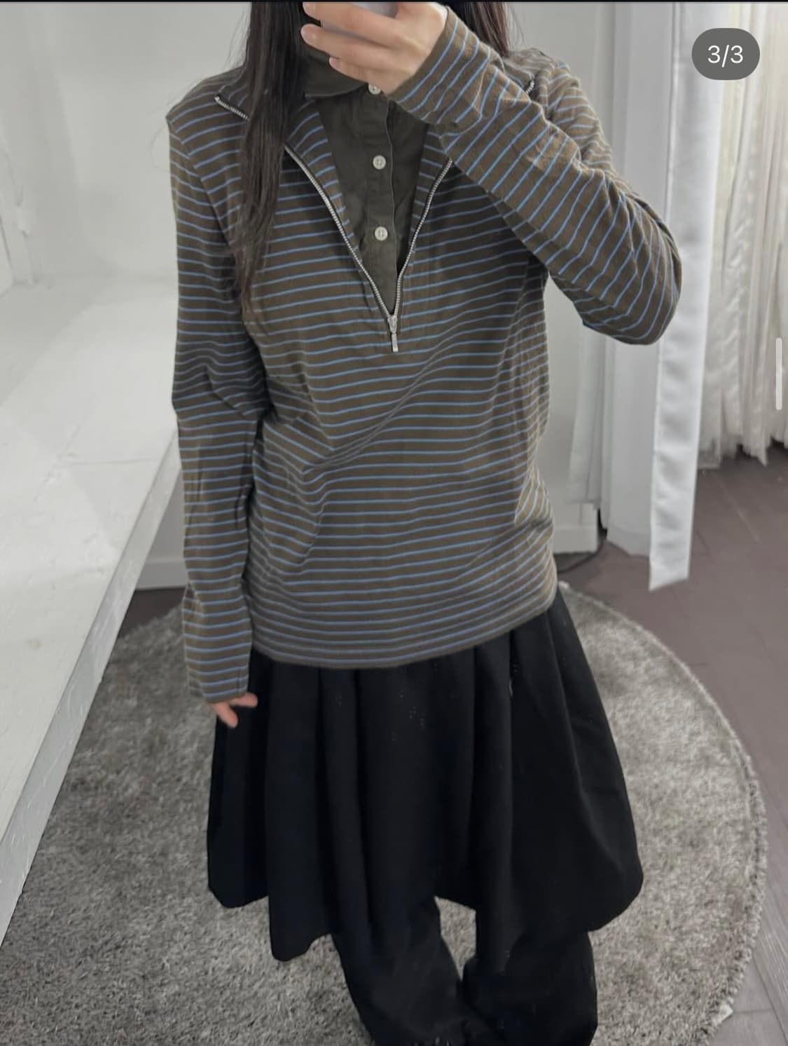 brown blue stripe layered top 상품이미지3