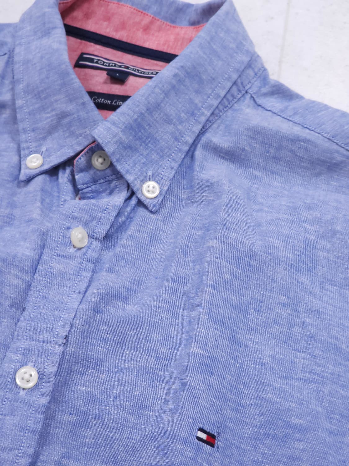 [L] 타미힐피거 라이트 블루 코튼 린넨 버튼다운 셔츠 상품이미지3