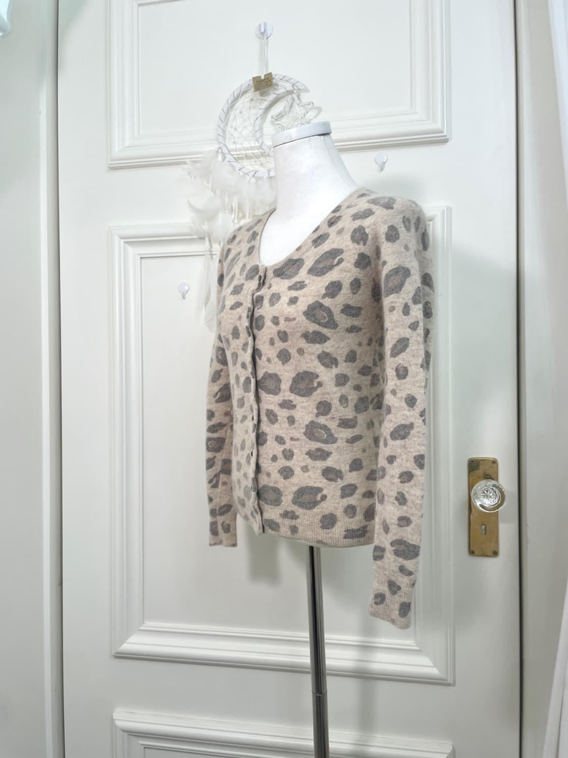 beigegray leopard slim wool angora cardi 상품이미지2