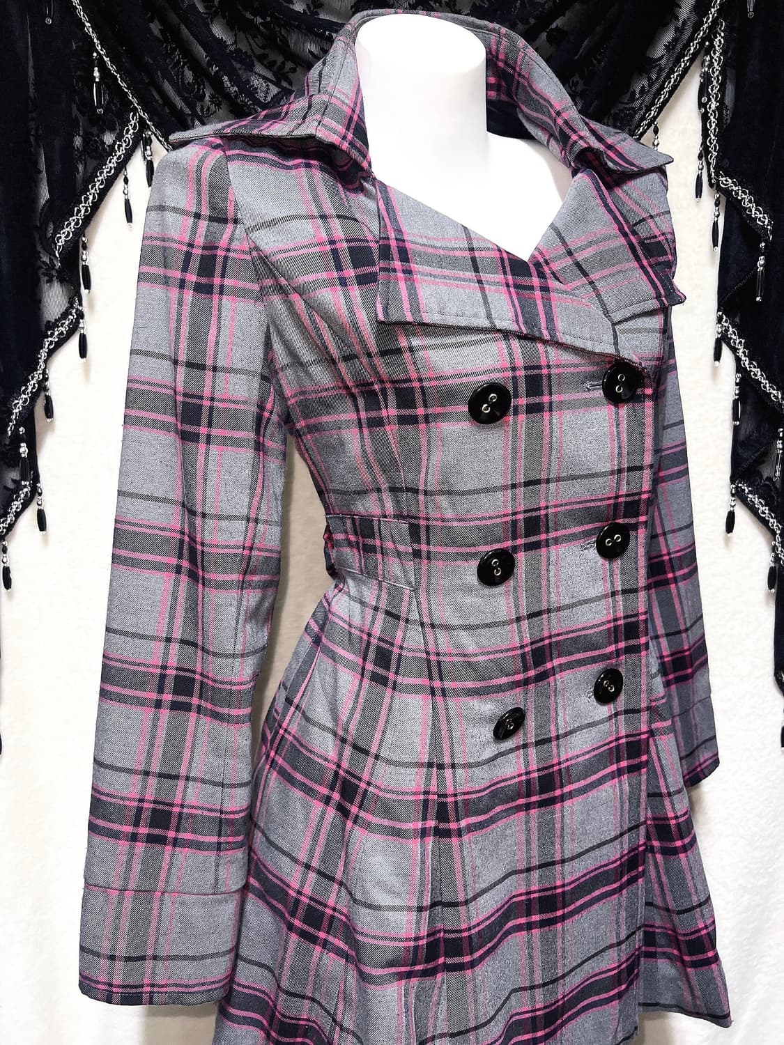 핑키걸즈 오네갸루 히메 키치 펑크 체크 플레어 코트 자켓 헤이세이 시부야 상품이미지2