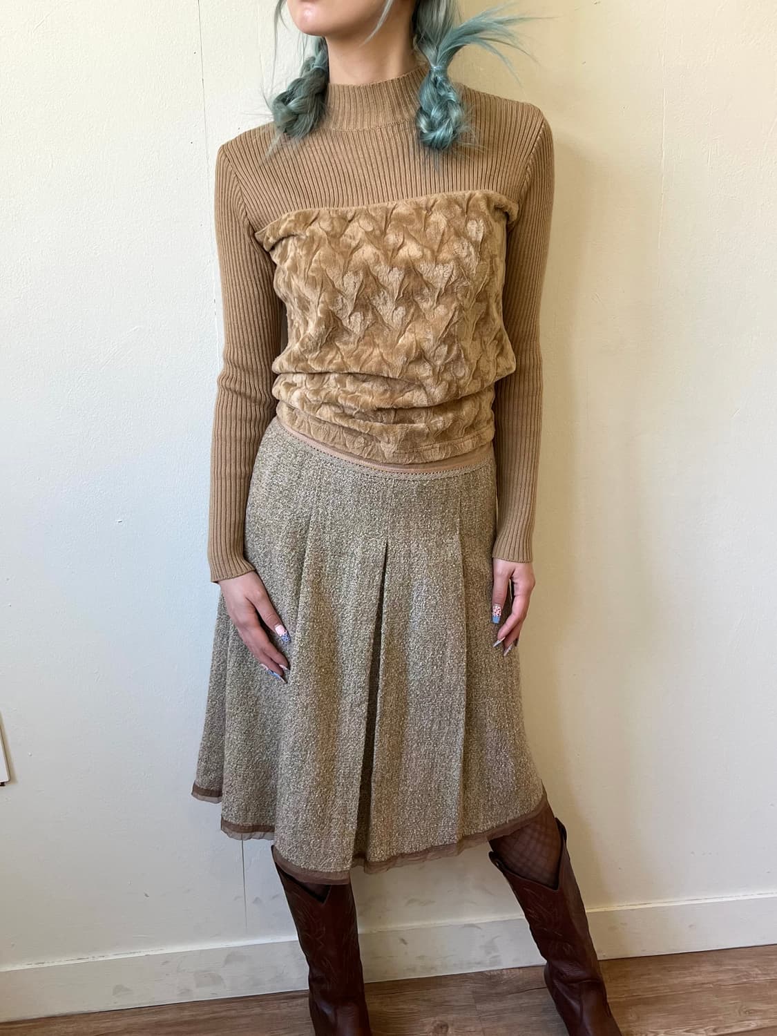 IDEE et IDEAL 브라운 퍼 터틀넥 상품이미지4