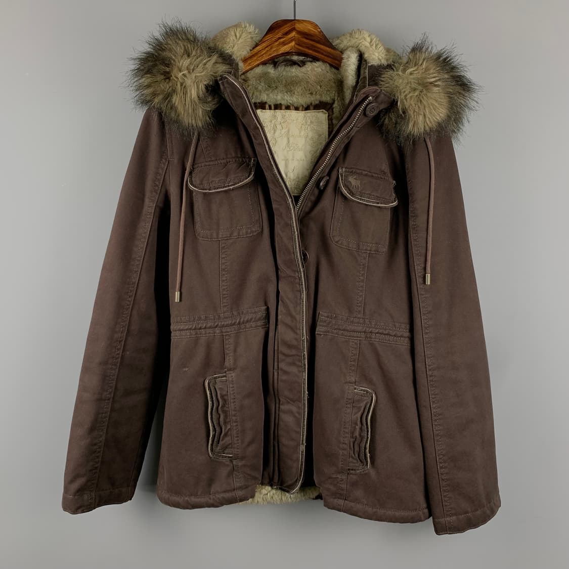 아베크롬비 빈티지 브라운 모리걸 y2k 와투케 퍼 울프죠 야상 자켓 상품이미지3